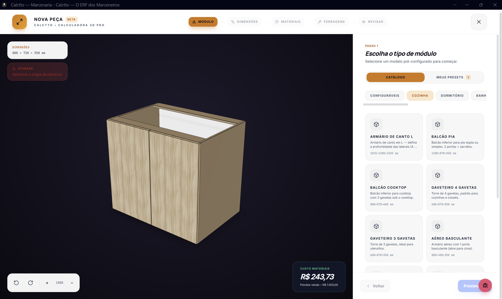 Calculadora 3D — monte a peça e veja o custo