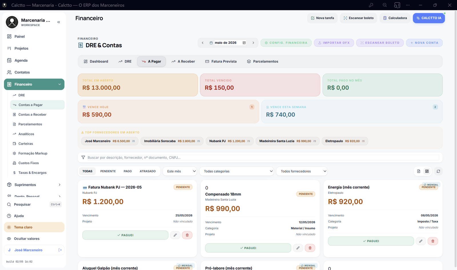 Financeiro DRE e Contas